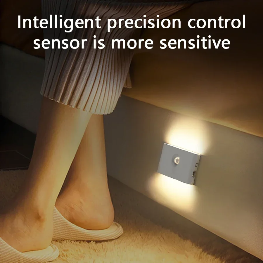 Luz LED nocturna con Sensor de movimiento inteligente, luz de pared de inducción del cuerpo humano, inalámbrica, recargable, para armario de cocina
