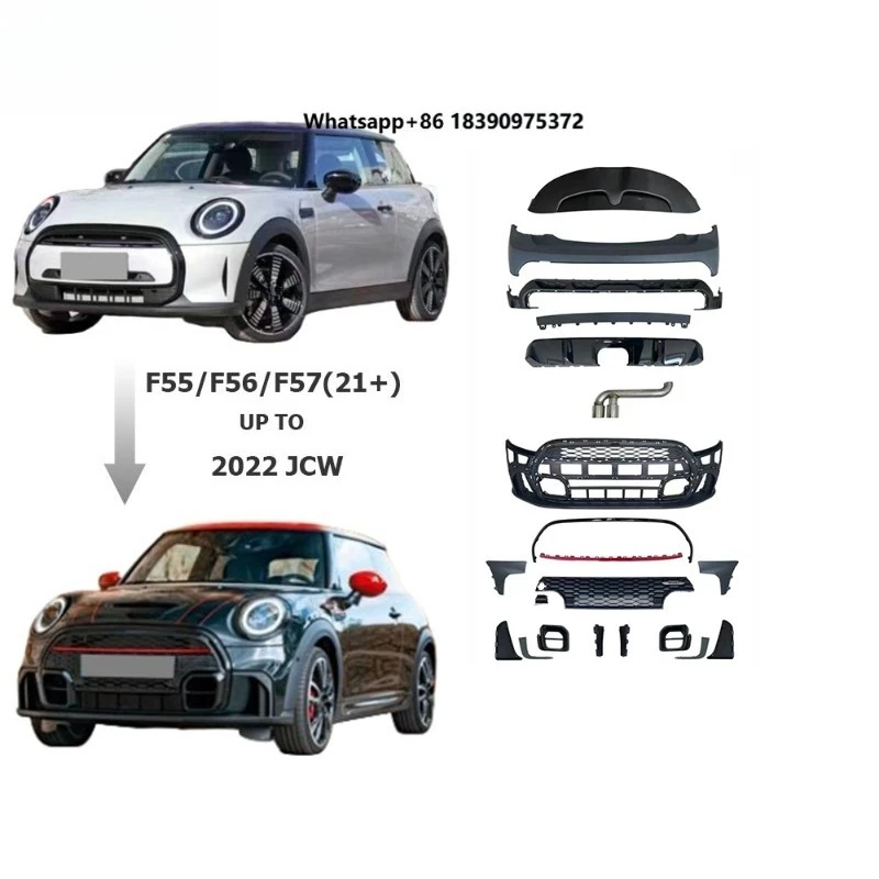 Body Kit Fit for F55/F56/F57 2021 Year up Upgrade to 2022 JCW pp Material Front Bumper Rear Bumper  Exhaust Tips Car Accessories