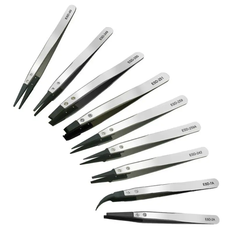1Piece ESD Anti Static Tweezers With Stainless Steel Handle Replaceable Tips For Electronics Repair DIY Craft Jewelry Making