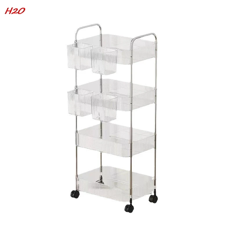 H2O Trolley Shelves Household Snacks Multi-layer Storage Bookshelves Mobile Kitchen Fruit And Vegetable Baskets Acrylic Shelves