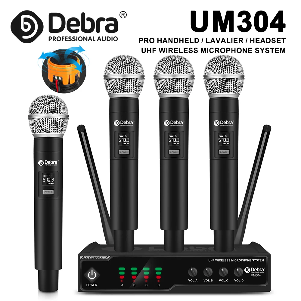 UM304 4-channel handheld wireless microphone system, handheld microphone, transmission distance 80 meters, for weddings, stage
