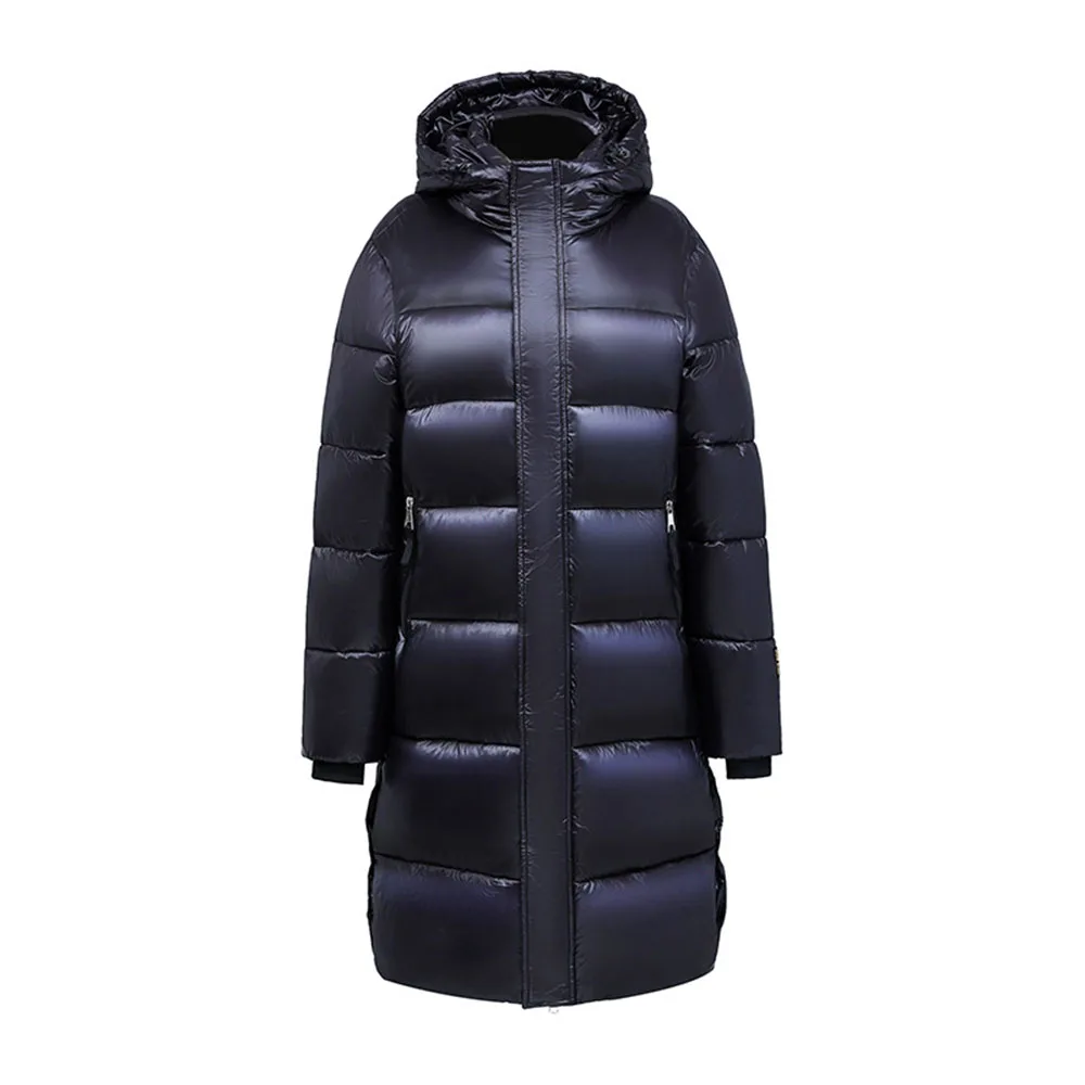 2024 Winter Black Gold Down Jacket For Women's Classics Loose Cotton Coat Over Knee Hooded Parka Ladies Trend Thicken Outerwear