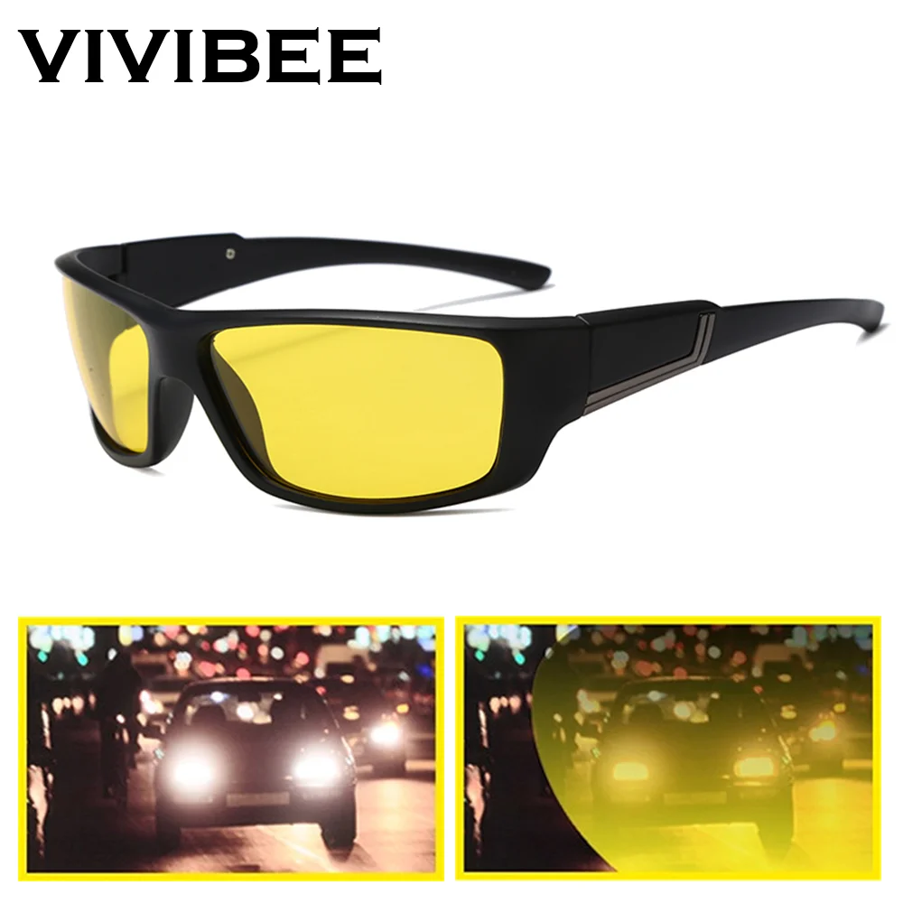 VIVIBEE Men Sports Polarized Night Vision Glasses Anti Glare Yellow Nightvision Driving Sunglasses Women Goggles