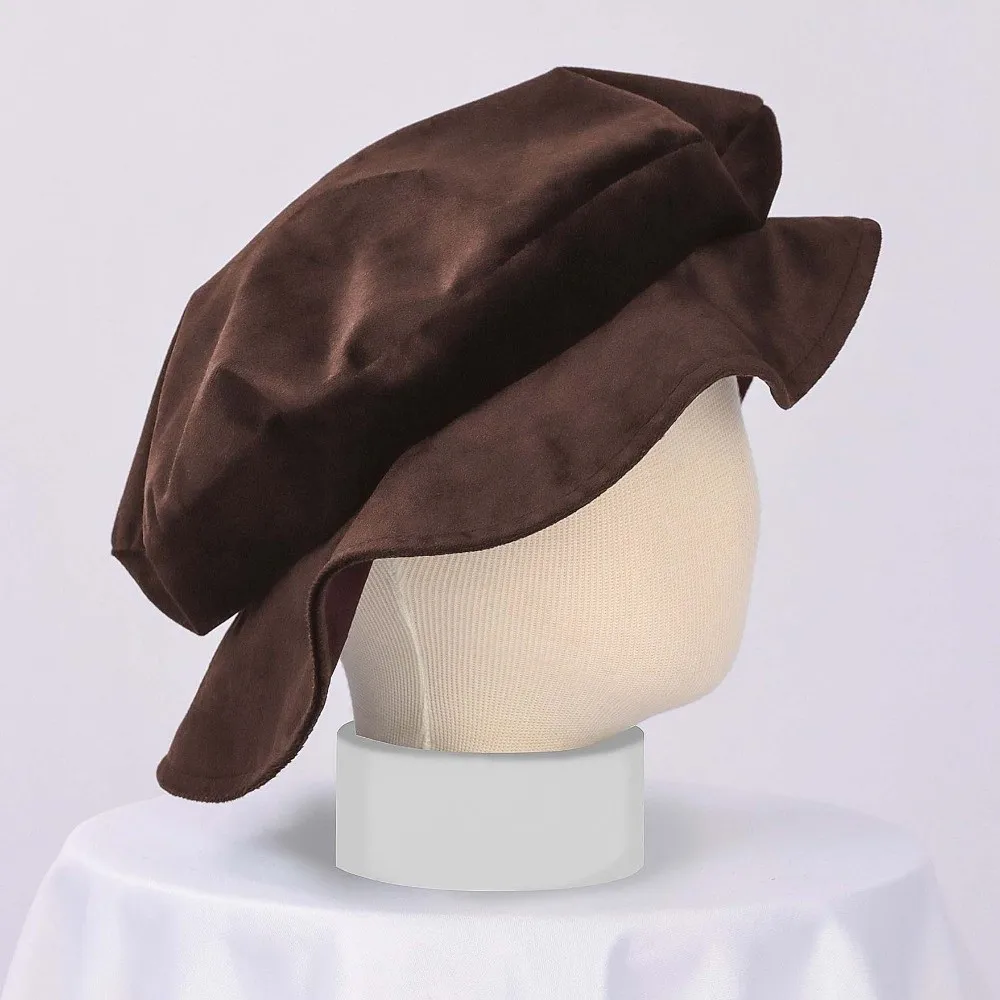 Faux Suede Medieval Flat Cap Soft Velvet Elastic Band Mens Cosplay Cap Vintage Style Lightweight Design