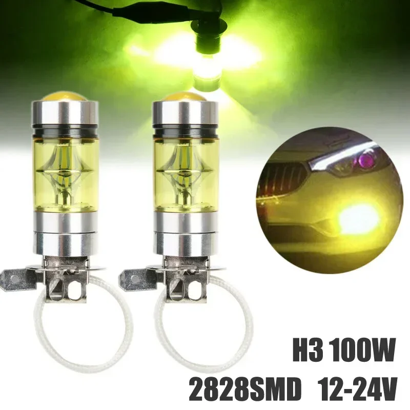 VERYUS 2pcs  LED Bulbs H3 100W 2828SMD LED Super Bright Car Fog Light Turn Signals Light Brake Taillight Bulb Yellow 12-24V NEW