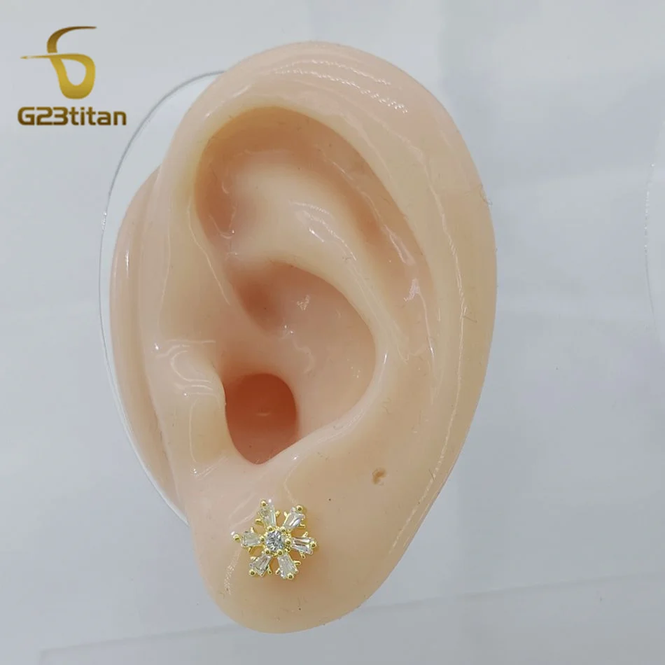 Zircon Copper Snowflake Earring Hypoallergenic Titanium Ear Stud Cartilage Helix Lobe Piercings Jewelry Christmas Gifts Navidad