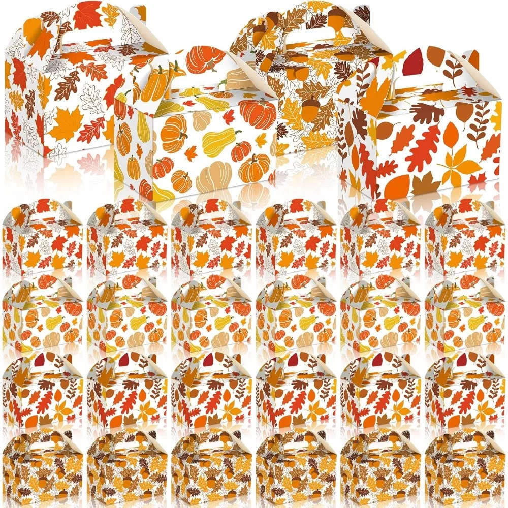 

24 Pcs Thanksgiving Treat Boxes Pumpkin Party Favor Boxes Fall Maple Leaf Themed Party Decorations Gift Goodie Candy