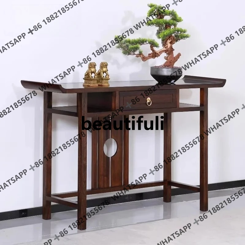 New Chinese-style entrance table solid wood against the wall entrance table strip case ebony wood warped head case