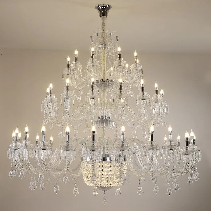 European Hotel Villa Three-story Transparent Crystal Chandelier High-floor Hotel Lobby Ceiling Project Luxuriou Candlechandelier