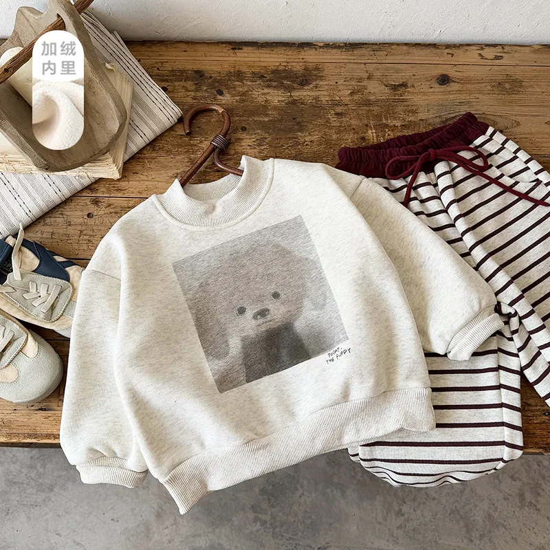 

Детский свитшот для маленьких мальчиков, новый зимний жаккардовый утепленный теплый пуловер с круглым вырезом для маленьких мальчиков, повседневный свитшот для маленьких мальчиков