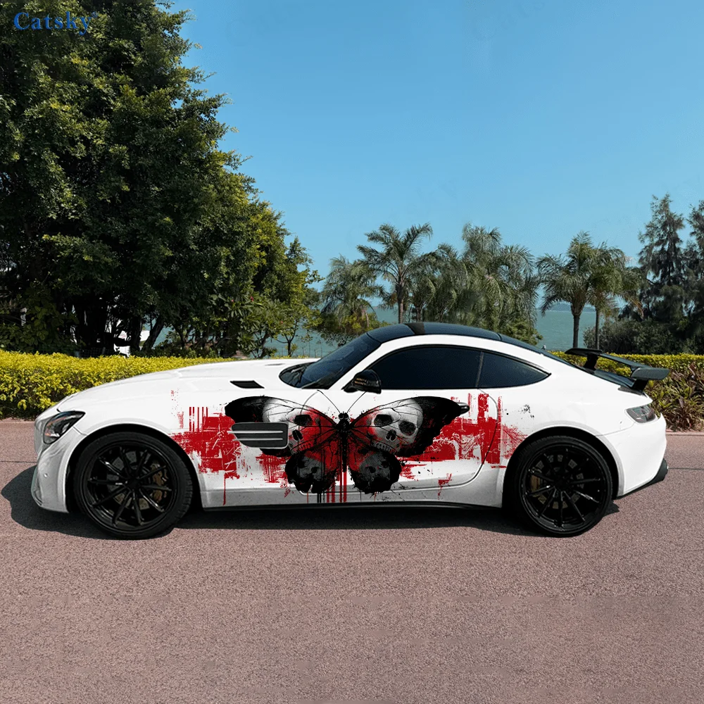 الجمجمة فراشة اللون سبلاش سيارة الفينيل يلتف ملصق مائي ذاتي اللصق بولي كلوريد الفينيل مناسبة للشاحنات SUV ديكور اكسسوارات السيارات هدية #2
