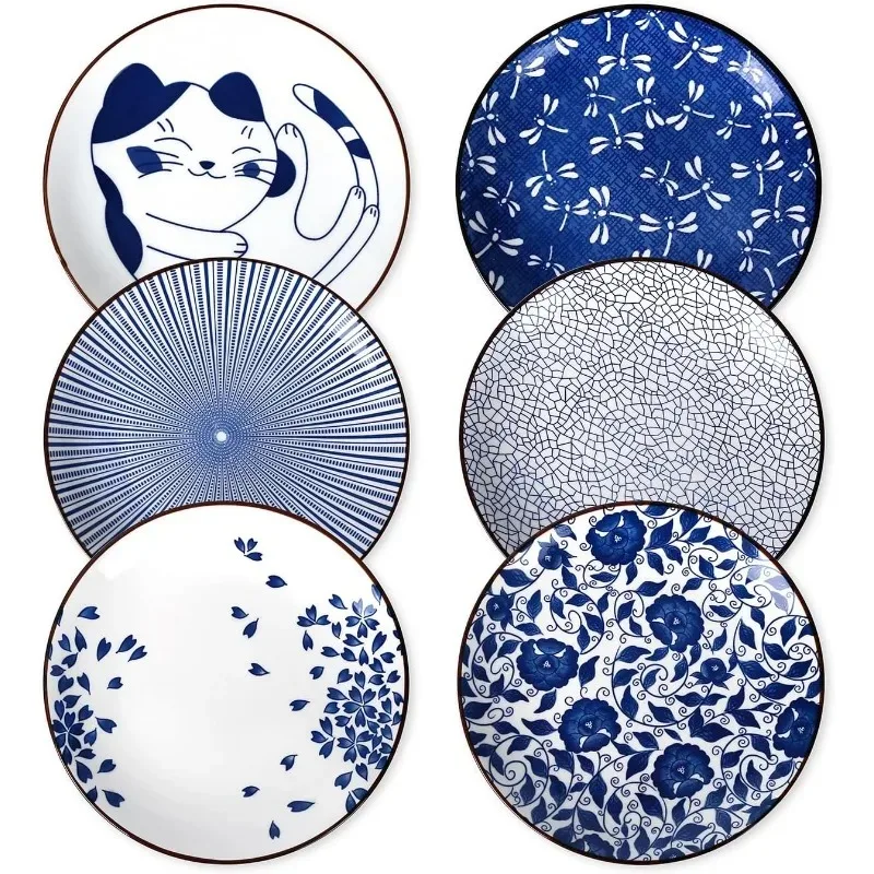 10 inch Porcelain Dinner Plates, Large Size Serving Plate for Salad, Pancakes, Steak, Set of 6,