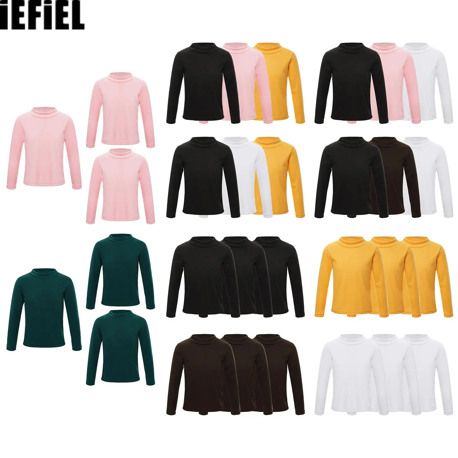 

Unisex Kids Boys Girls Mock Neck T-shirt 3Pcs Warm Undershirt Solid Color Long Sleeve Thermal Underwear Tops Homewear Nightwear