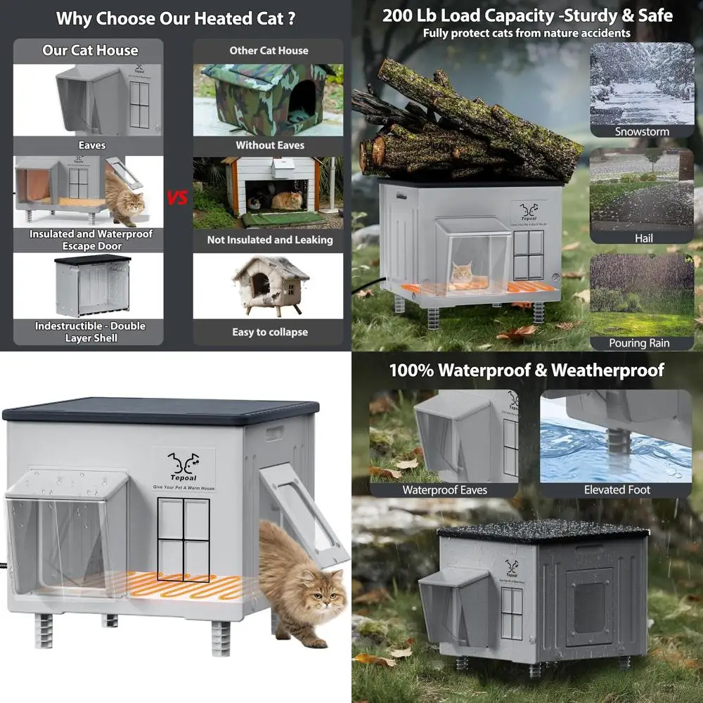 

All-Weather Insulated Outdoor Heated Cat Shelter, Waterproof & Weatherproof, 17.7 x 17 x 17.5 for Stray Cats
