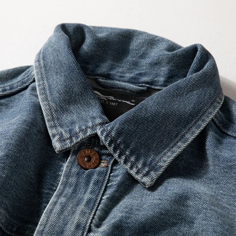 Shop Top.Classic Casual Denim Jacket.Rider Short Vintage Blue Coat.fashion Mens 100% Cotton Cloth.retro Work Wear