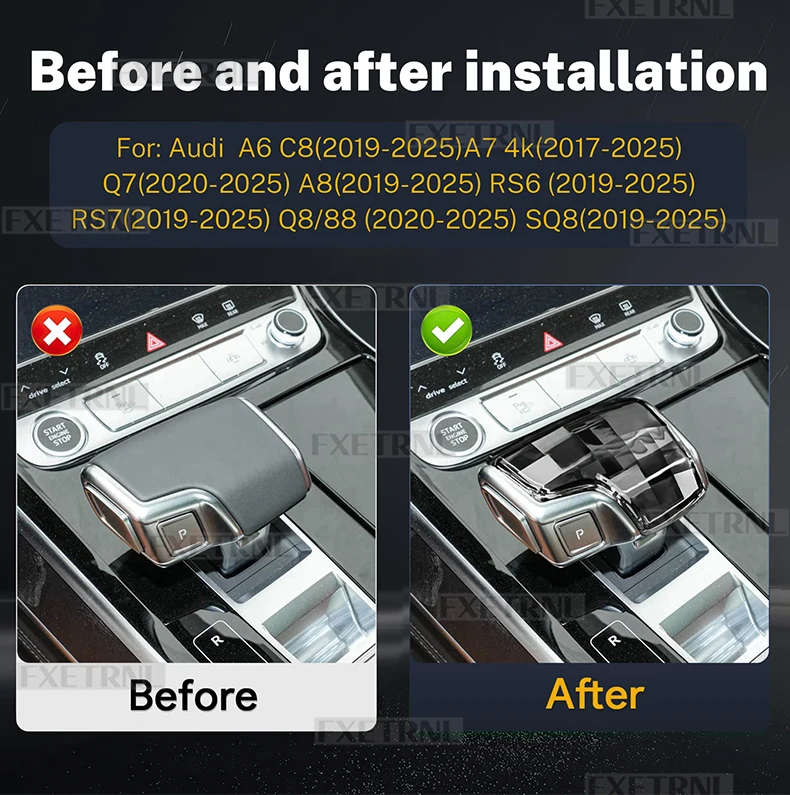 Für Audi A6/RS6/RS7/C8/A8/SQ8 2019 2020 2021 2022 2023 2024 2025, A7 4K, Q7/Q8/S8 (Linkslenker): Ersatzabdeckung für den Kristall-Schaltknauf – Detail 2
