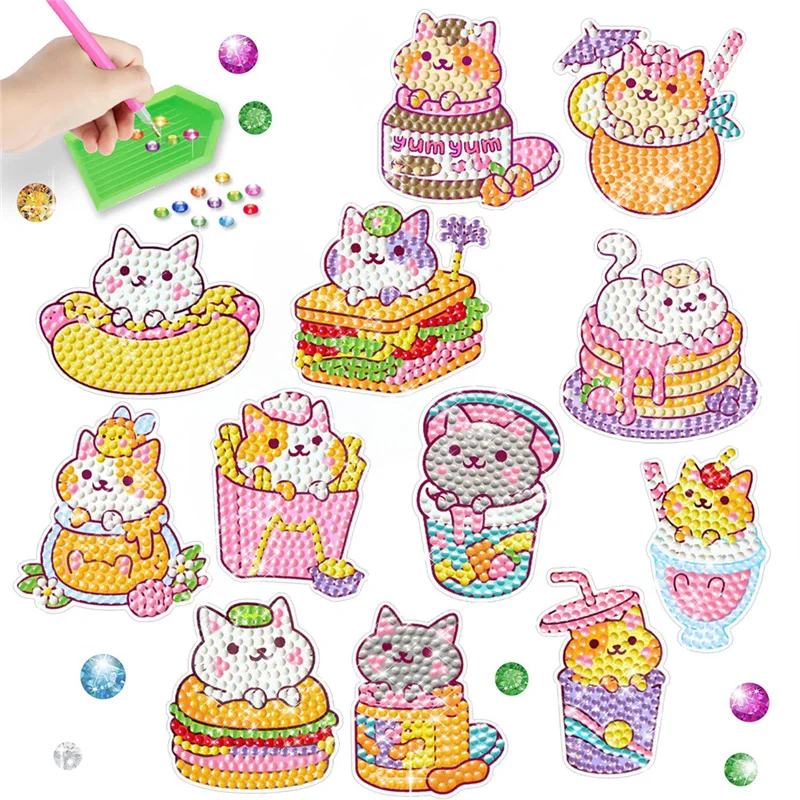 

Cartoon Burger Cat Painting Stick Set Wall Art Craft For Children's Room