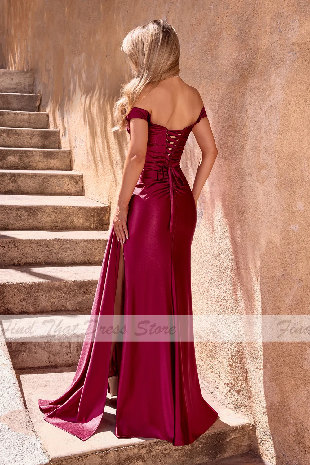 Custom Made Bridal Off Shoulder Pleated Sheath Side Split Lace up Back Evening Gown Floor Length Train Party Dress for Wedding