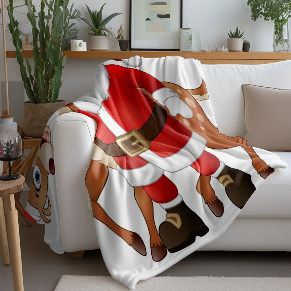 TU Santa Claus Reindeer Throw Blanket Christmas Holiday Festive Cozy Warm Bedspread Gift Decor