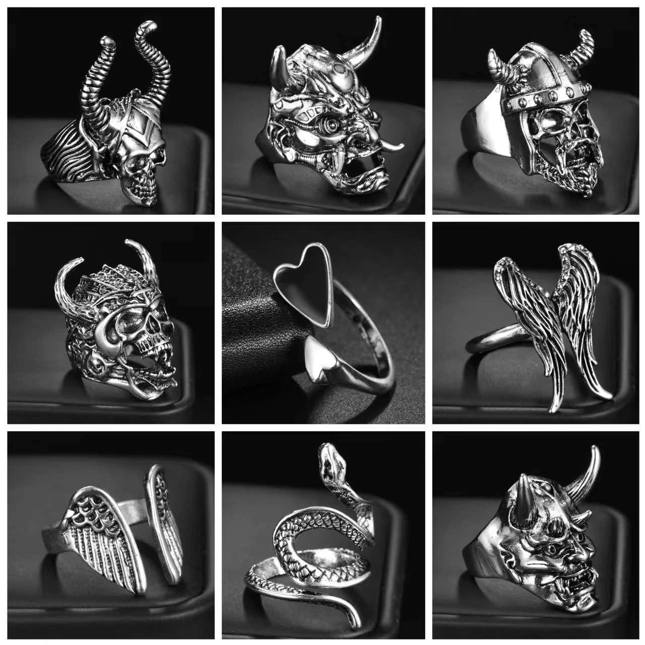 Панк-рок готический череп/крылья/змея/кольца для летучей мыши мужские кольца с рогами демона мужские новые модные вечерние ювелирные изделия подарочные аксессуары дропшиппинг Панк-рок готический череп/крылья/змея/кольца для летучей мыши мужские кольца с рогами демона мужские новые модные вечерние ювелирные изделия подарочные аксессуары дропшиппинг