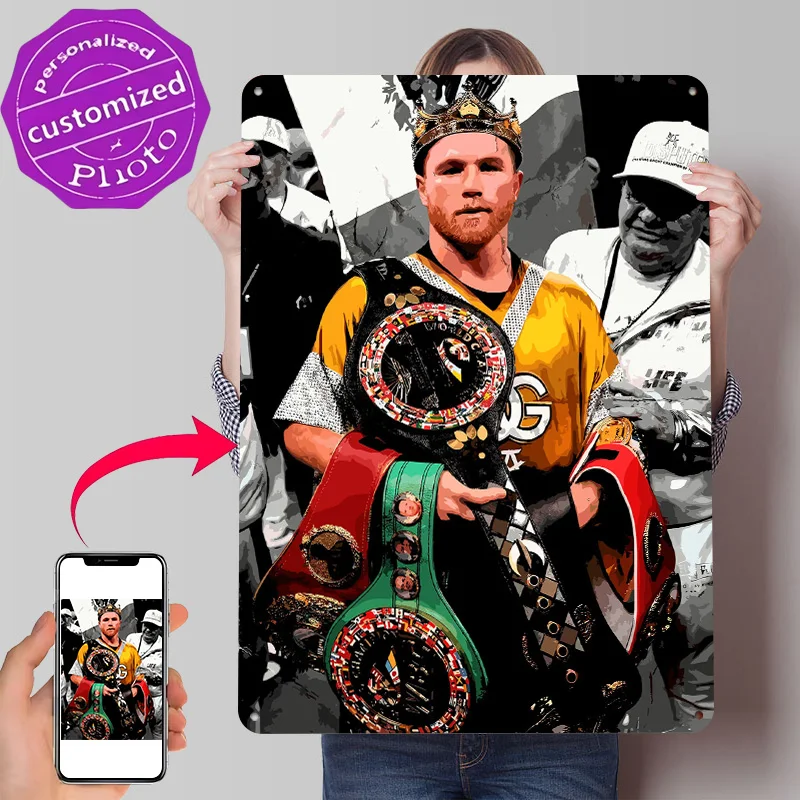 Canelo Alvarez: Boxing Champion Portrait 3D Texture Printed Poster Custom Vintage Metal Tin Plate Sign for Wall Art Home Decor