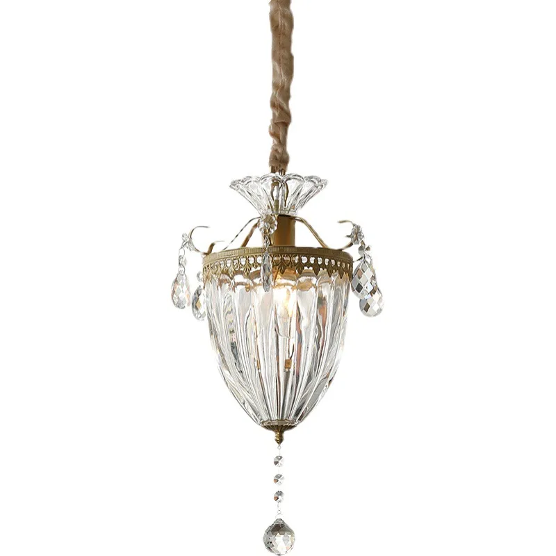 

Carved bed and breakfast bedroom bedside chandelier retro French crystal dining room living room entrance European bay window