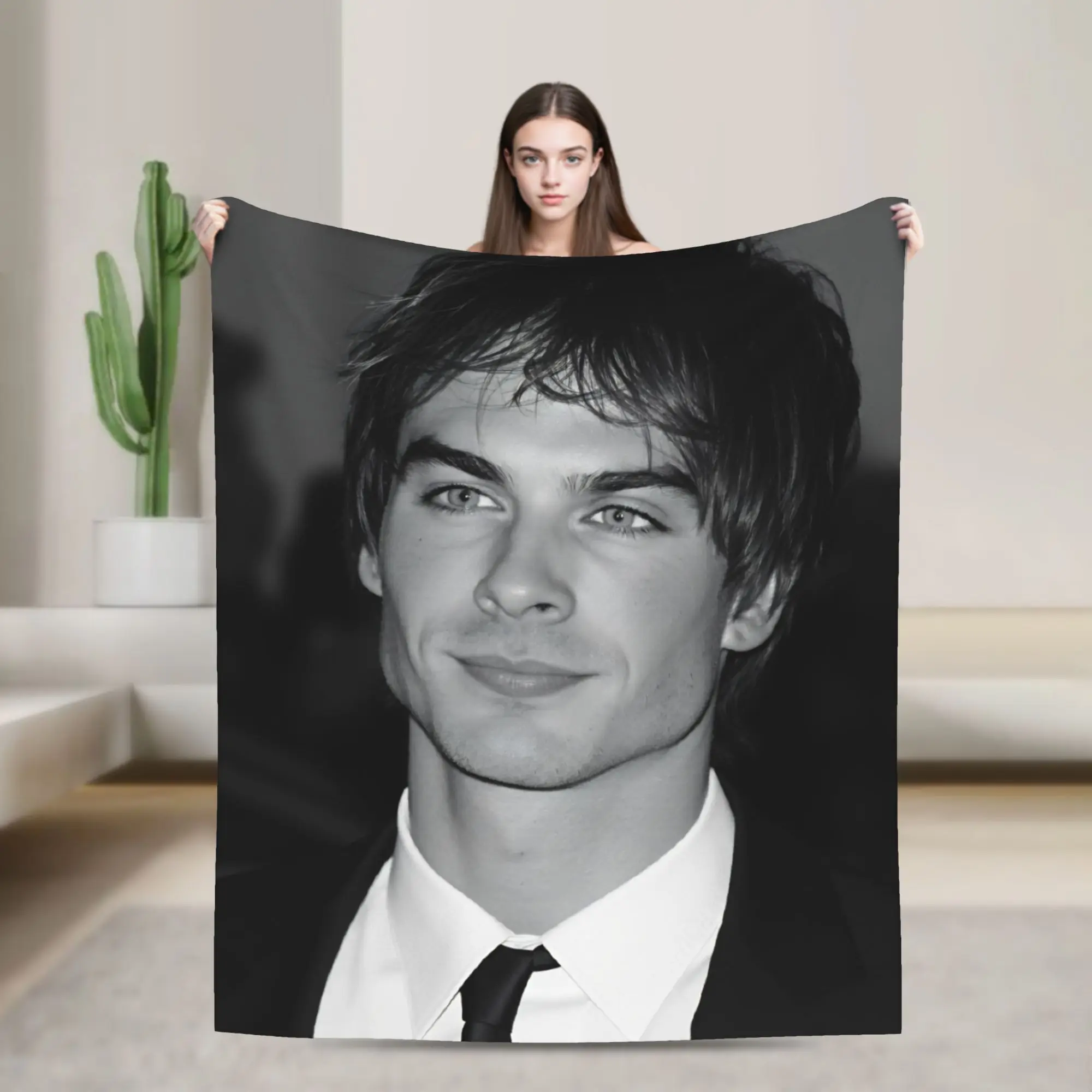Damon Salvatore Blankets  Camping Flannel Throw Blanket For Outdoor Warm Soft Custom Quality Bedspread Gift