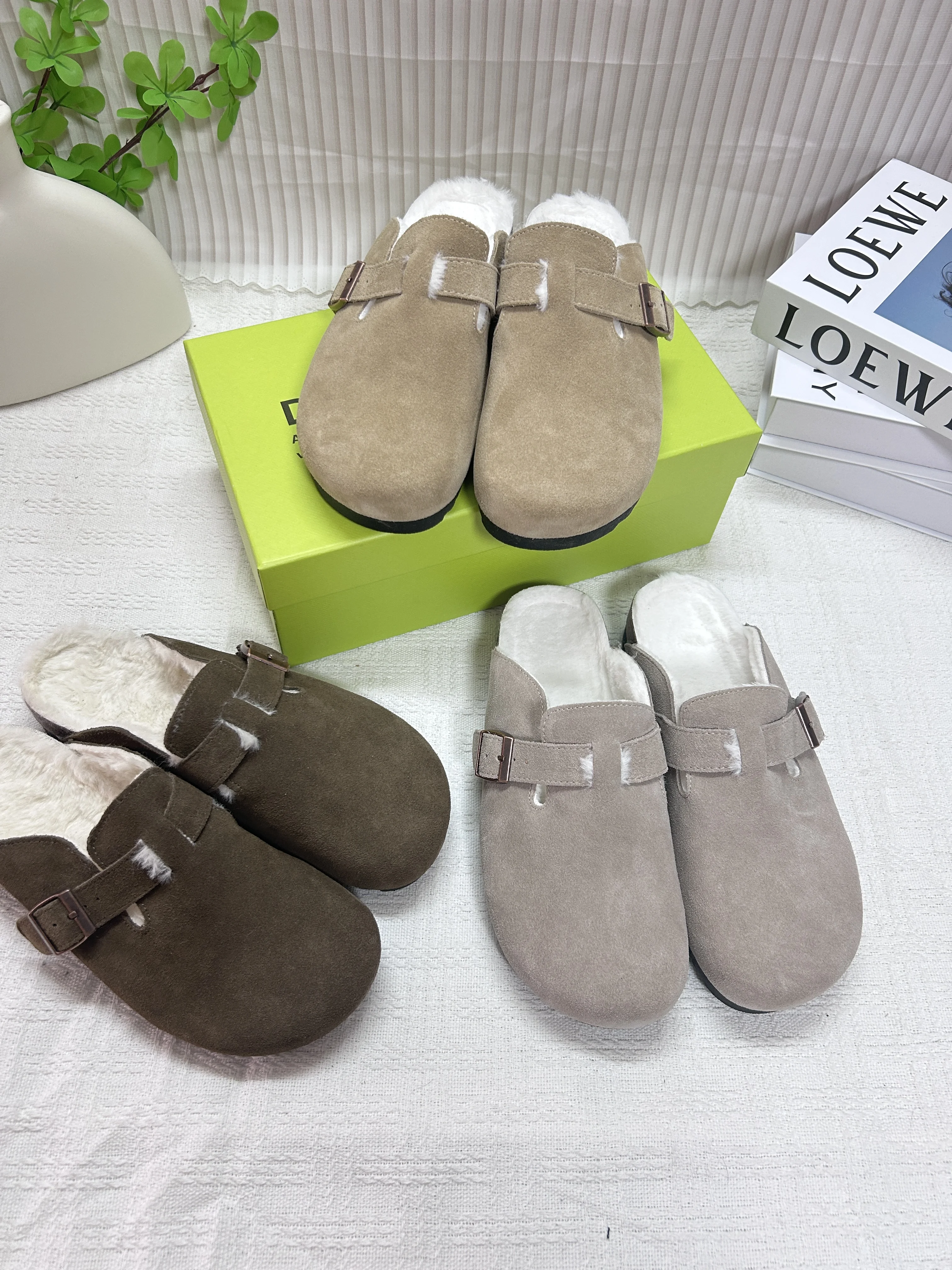 Kış yeni kadın açık kapalı polar ev terliği rahat mantar rahat ayakkabılar tek ayakkabı Retro düz renk orta topuk