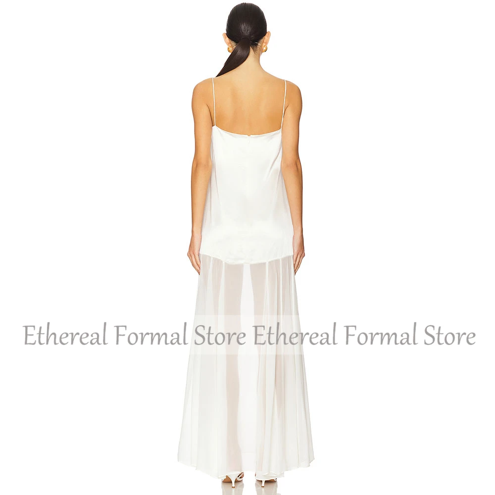 Ivory Chiffon Women's Evening Dress Spaghetti Straps Prom Gown Sleeveless Ankel Length  A Line Simlple Formal Party Dress