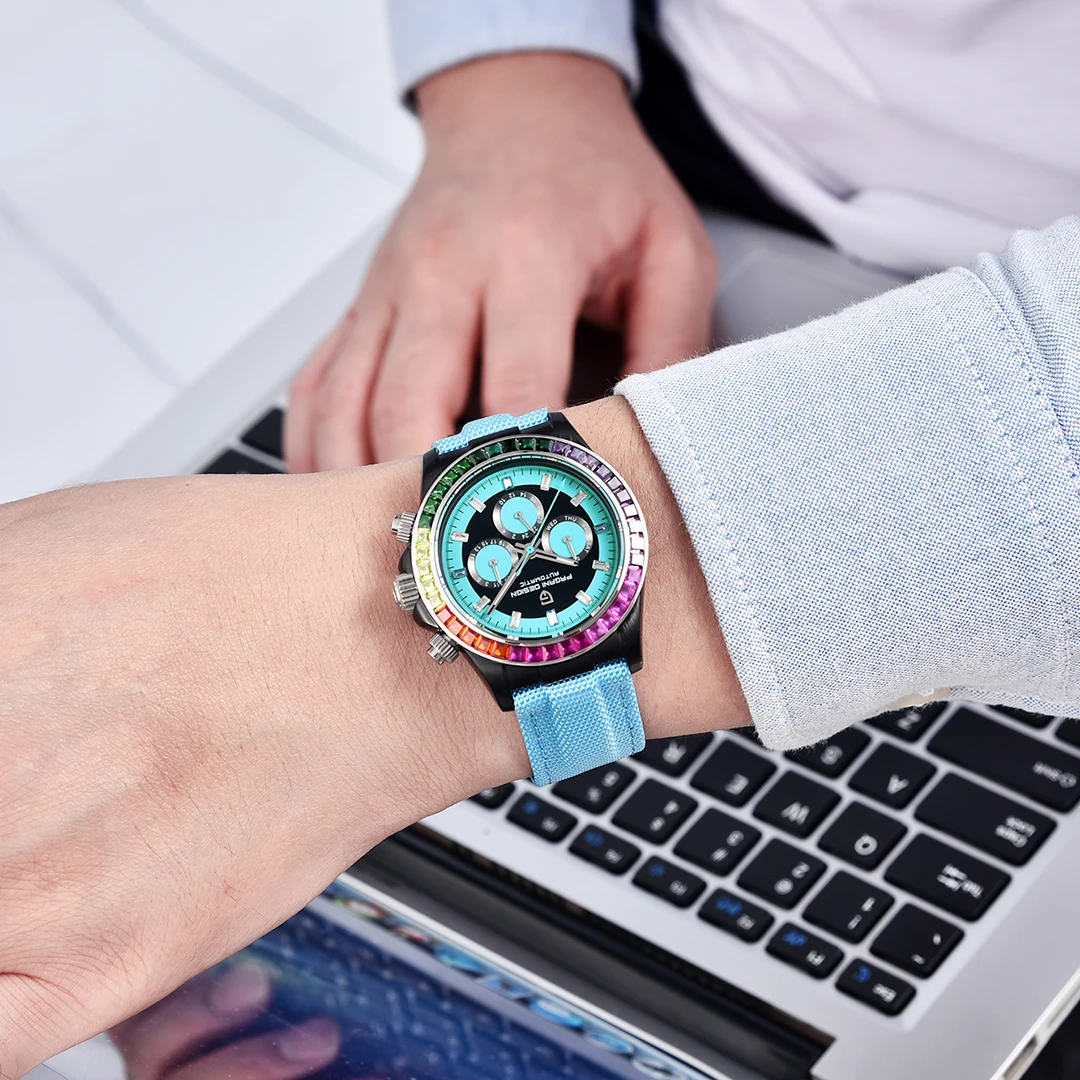 PAGANI DESIGN мужские автоматические часы 40 мм Радужный ободок из нержавеющей стали водонепроницаемые наручные часы для мужчин спортивные уникальные часы