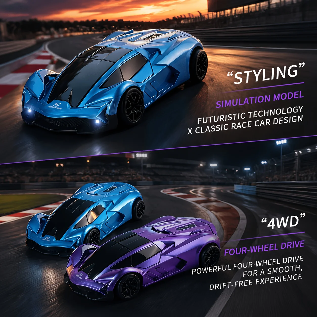4WD Drift RC Car with LED Light Replaceable Tires, 2.4GHz High Speed Remote Control Racing Car Toy Gift for Kids Boys