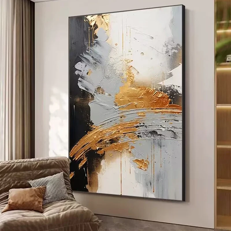

Высококачественная абстрактная картина для домашнего декора, картина маслом ручной работы на холсте, текстура, постер из золотой фольги для гостиной, спальни