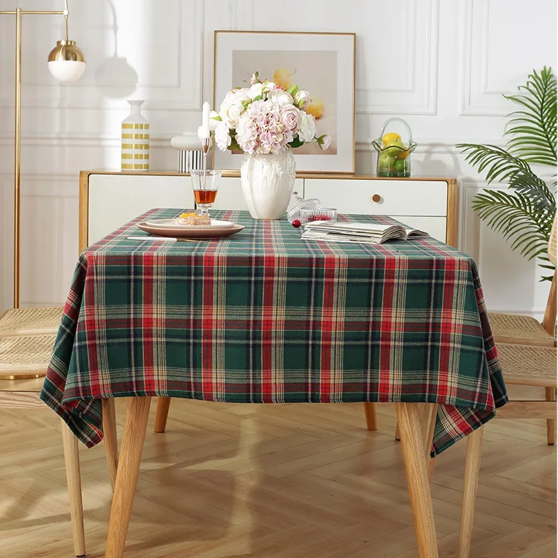 Christmas Plaid Tablecloth Xmas Party Red Green Rectangle Table Cloth Vintage Dining Table Cover For Home Living Room Decoration