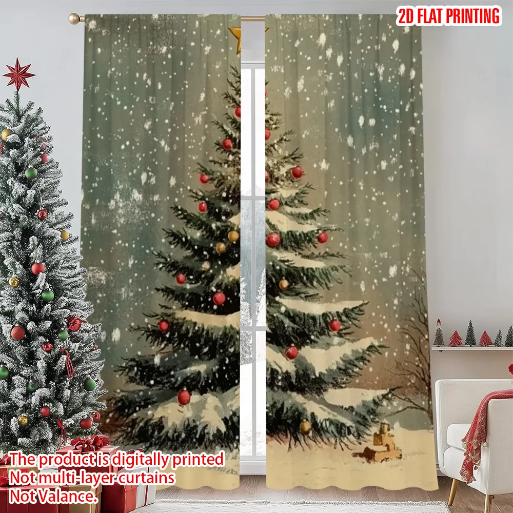 

2pcs 2D flat printing Merry Christmas Window Curtains christmas trees5 Versatile Fabric Without Electricity Holiday Decorations