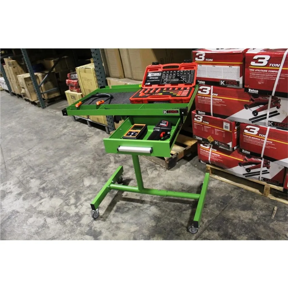 طاولة عمل محمولة قابلة للتعديل مع درج لمحلات إصلاح المرآب ومشاريع DIY، وعجلات دوارة لسهولة الحركة #2