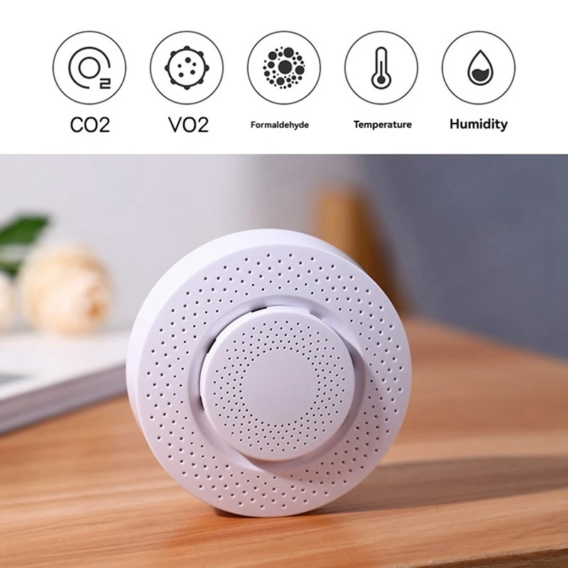 Tuya wifi monitor de qualidade do ar 5 em 1 formaldeído voc co2 temperatura umidade detector sensor suporte controle remoto