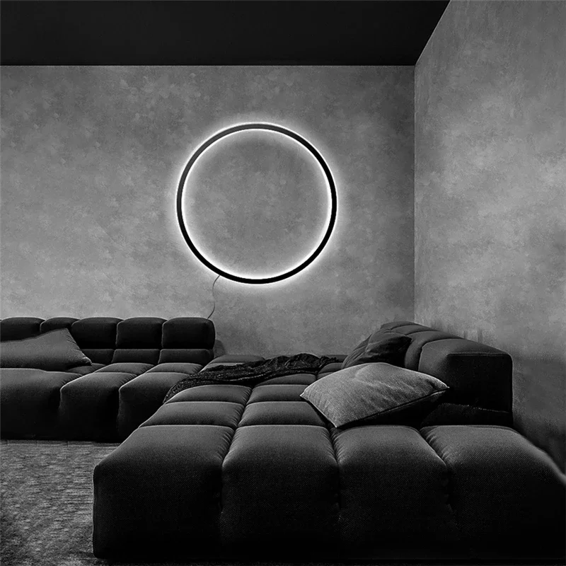 Designer Modern Black Gold Circle LED Wall Lamp for Bedroom Background Living Room Corridor Decor Light with Plug Nordic Sconce