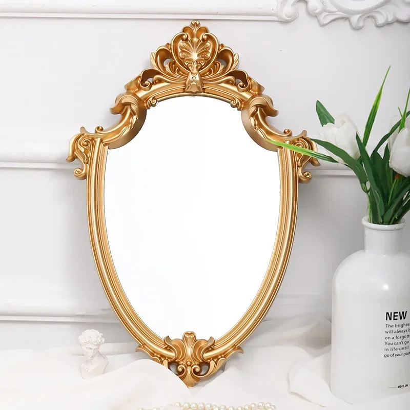 

1Pcs/2Pcs Luxury European Decorative Wall Mirror Retro Gold Court Relief Hanging Mirrors Bedroom Bathroom Home Decoration