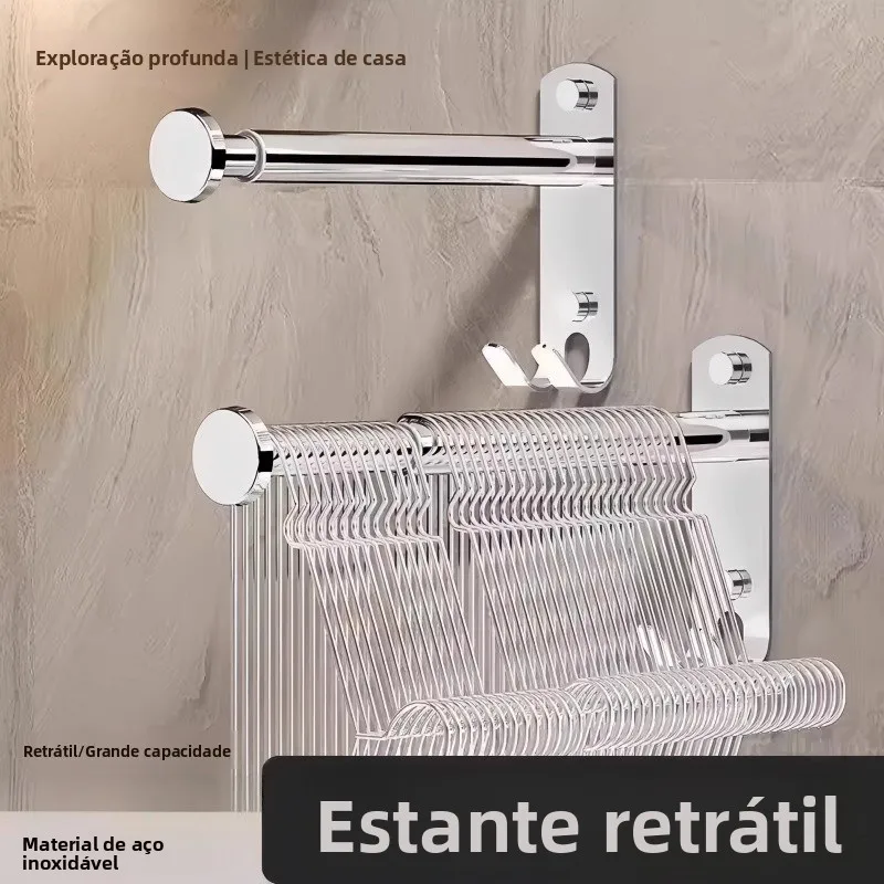 stainless-steel-clothes-hanger-storage-organizer-wall-mounted-balcony-drying-rack-multi-functional-retractable-clothesline