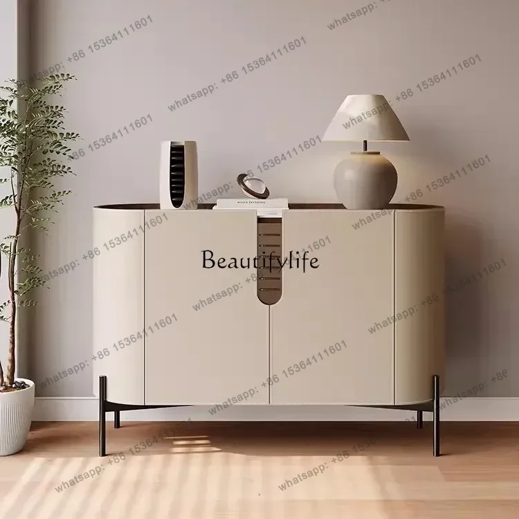 

D30 Italian minimalist saddle leather high TV cabinet against the wall light luxury porch locker