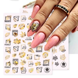 Laser Gold Geometry Maple Nail Manicure Stickers Shinning Autumn Leaves Frame Ginkgo Decals Fall DIY Decoration Sliders LYCJ-076