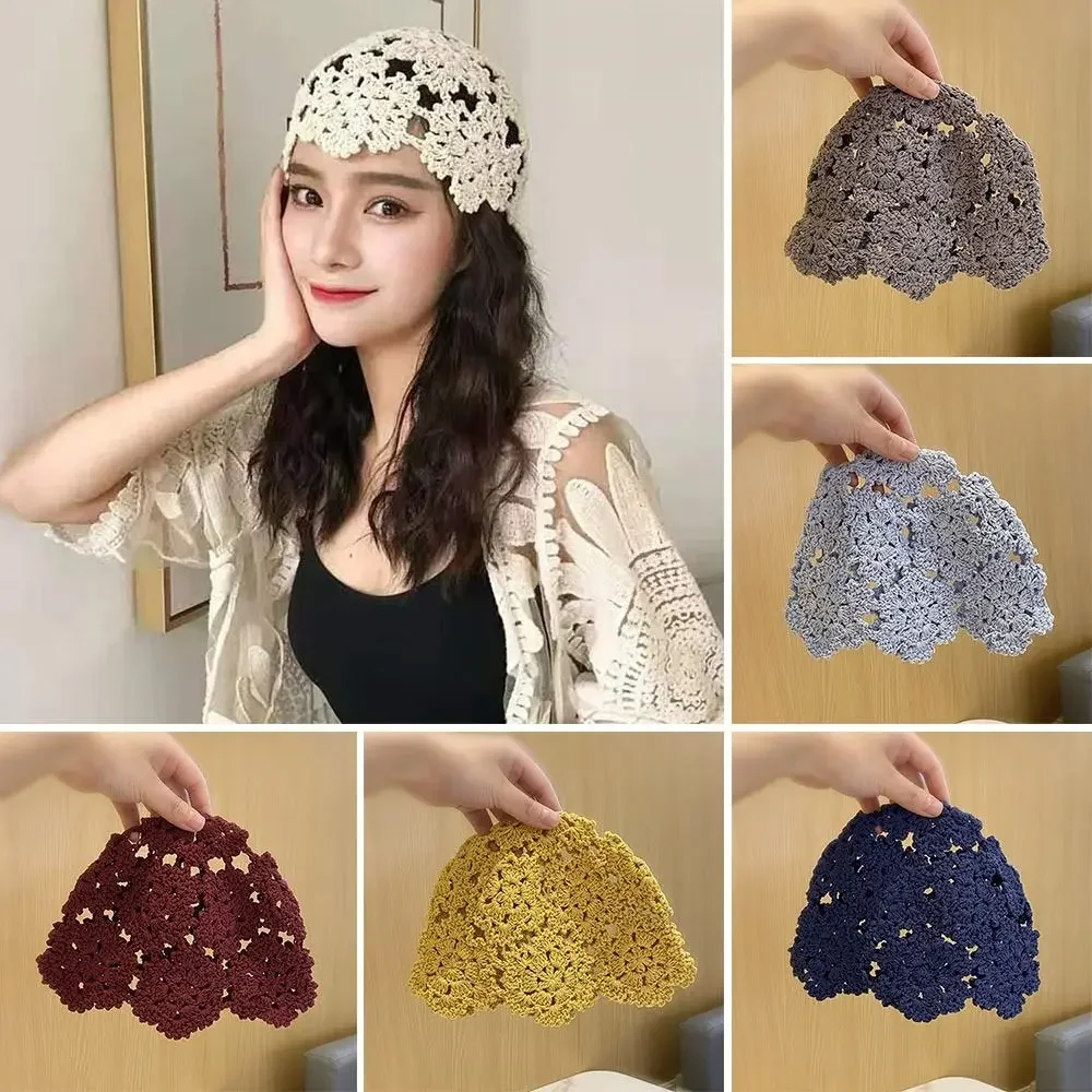 قبعة محبوكة مجوفة قابلة للتنفس من الدانتيل قبعة بيريه كاجوال صيفية عصرية قبعة Skullies للنساء