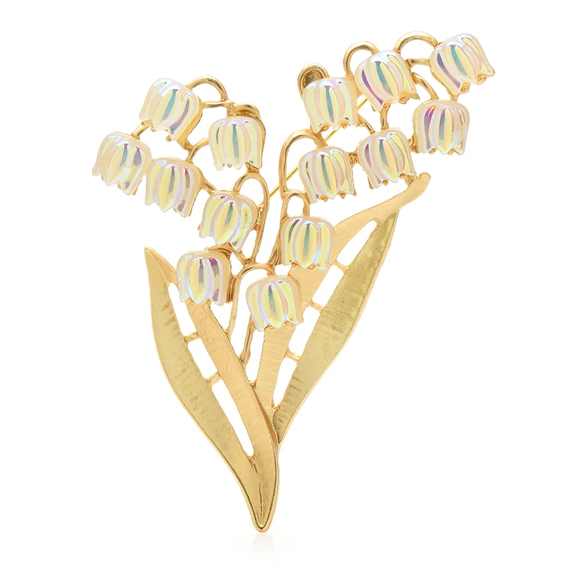 Wuli&baby Beautiful Valley Lily Flower Brooches For Women Unisex Charming Plants Party Office Brooch Pins Gifts