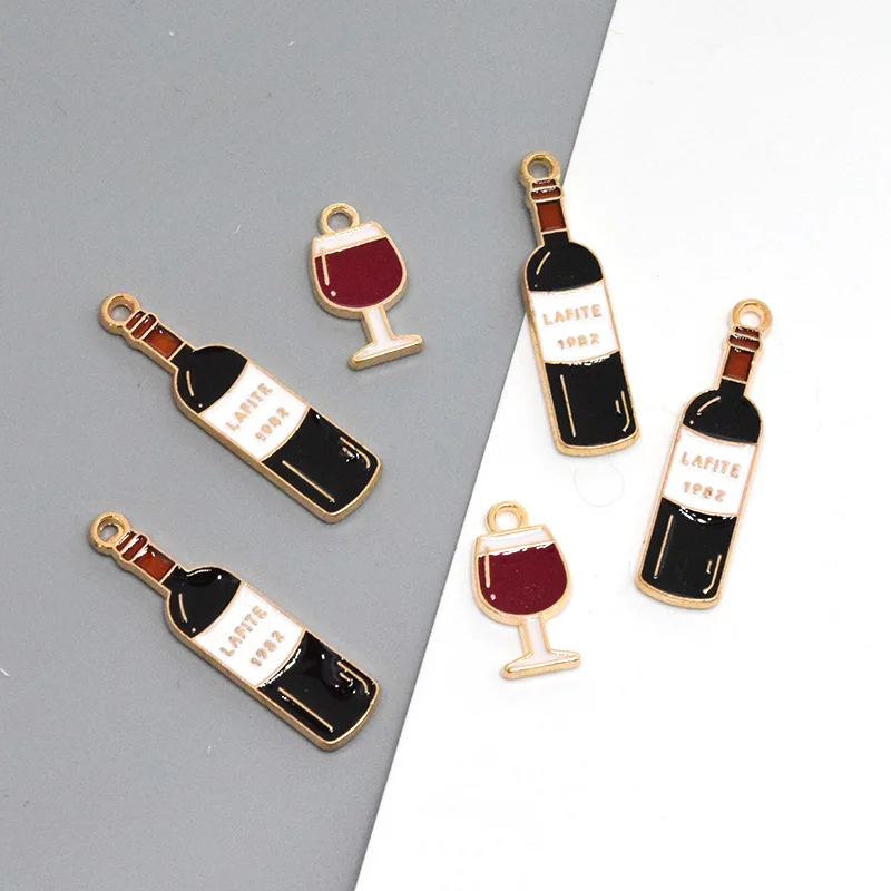 10pcs Mini Wine Glass Bottle Alloy Enamel Charms Popular Earring Bracelet Pendant Accessory DIY Drink Party Jewelry Making