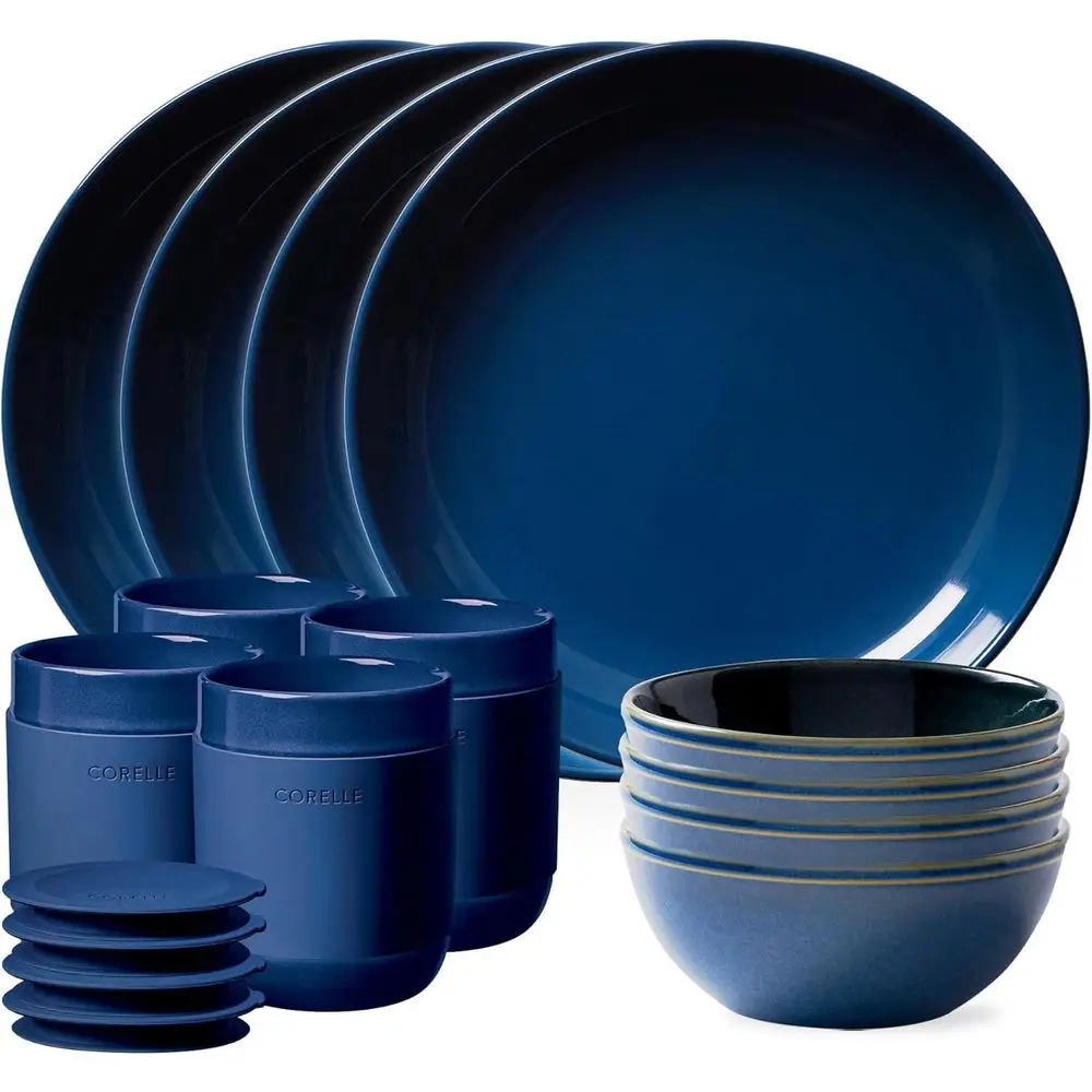 

Набор посуды из керамогранита, керамические тарелки и миски ручной работы с реактивной и однотонной глазурью, круглые блюда в деревенском стиле, сервировка на 4 персоны, N