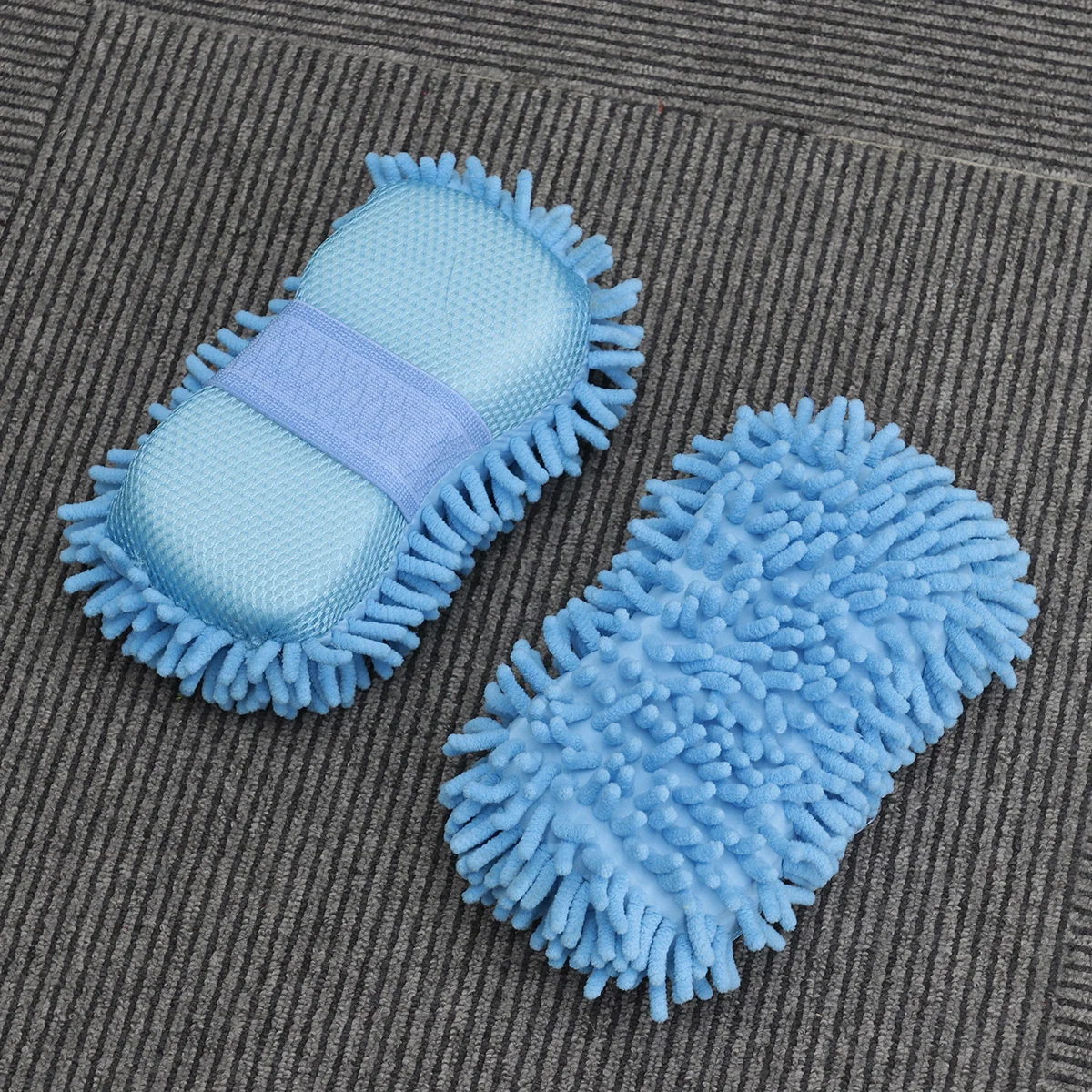 2pcs Ultrafine Fiber Chenille Car Wash Gloves Microfiber Car Motorcycle Washer Car Care Cleaning (Dark Blue)