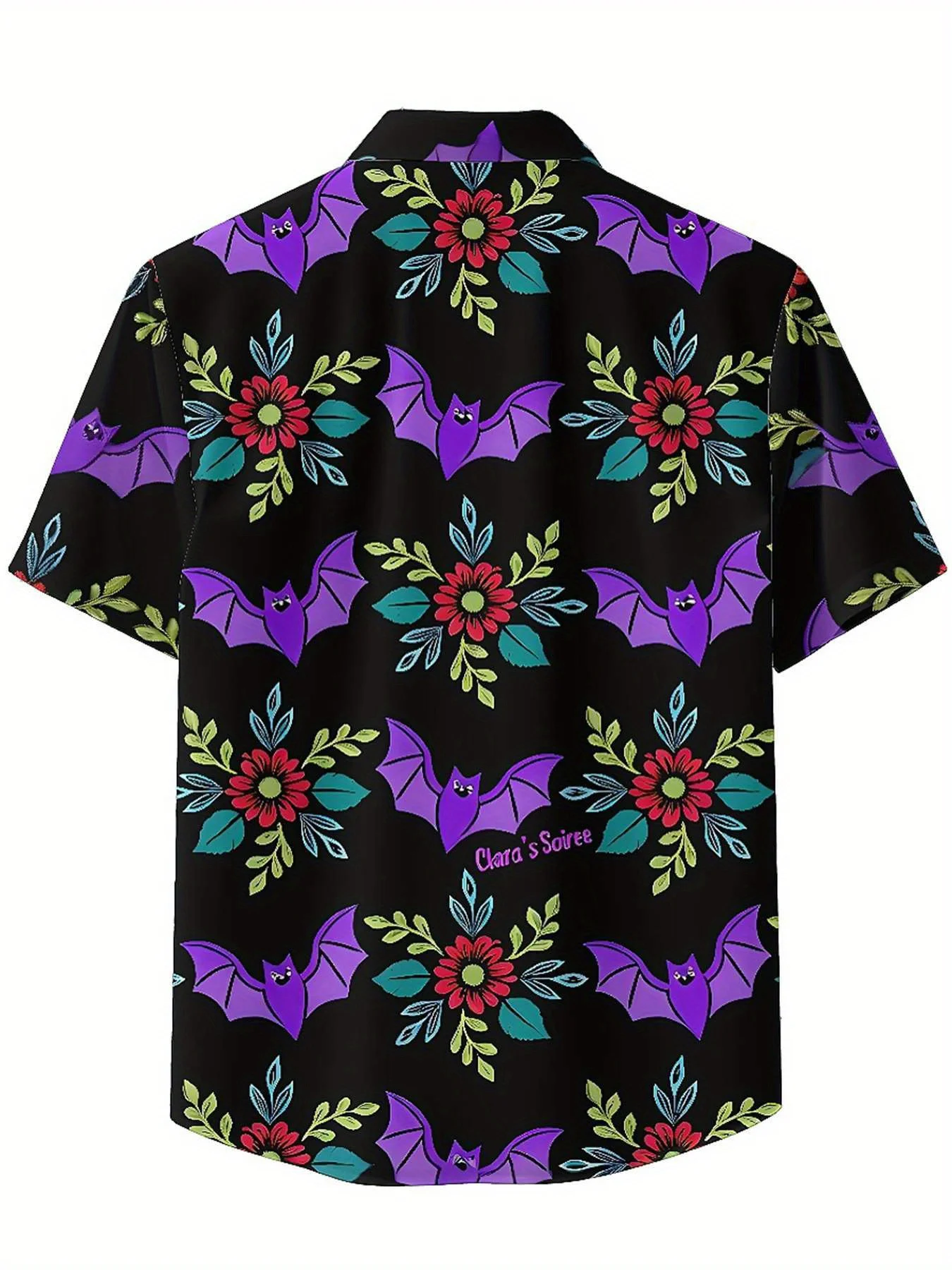 Men's Plus Size Hawaiian Shirts Halloween Bat Flower pattern,Premium Comfort Youth Clothes,Streetwear Y2K Tops