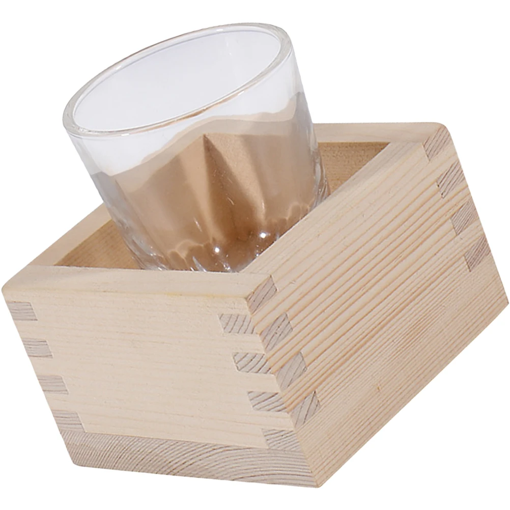 Hölzerne Sake-Glas-Tee, traditionelle Teetassen, Saki, quadratisch, Geist, Kunsthandwerk, Gläser, japanische Reisbecher, Klarglas, Holzkisten-Set