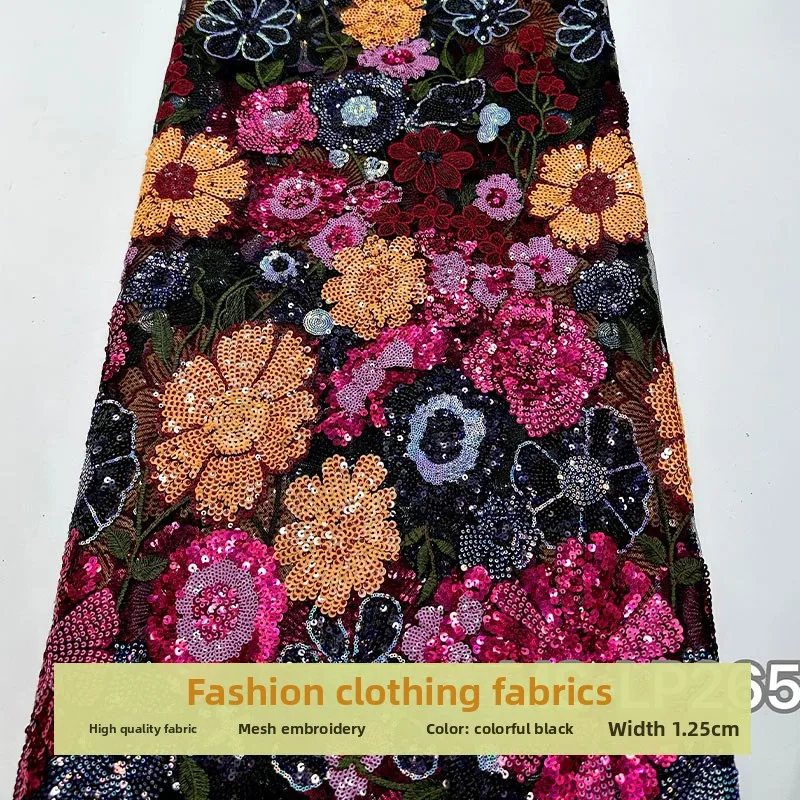 

Mesh Beads Sequins Embroidered Fabric for Wedding Dress Cheongsam Clothing Design Diy Cloth By The Yard Sewing Material
