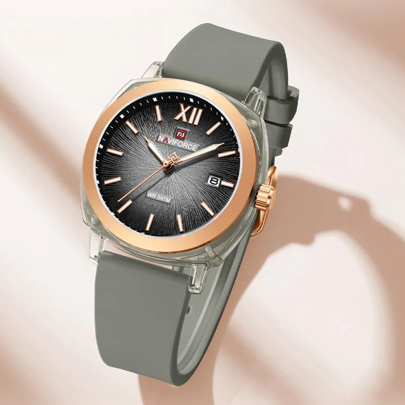 NAVIFORCE Simple Women Quartz Watch, Fashion Calendar Luminous Hands Silicone Strap 5ATM Waterproof Casual Lady Wristwatch